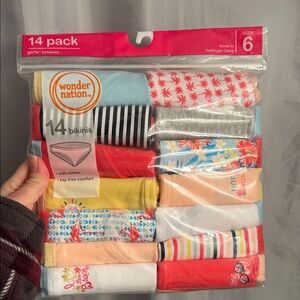 Wonder Nation Girls' Bikini Underwear 14-Pack - Sz 6 Vibrant Mix 100% Cotton